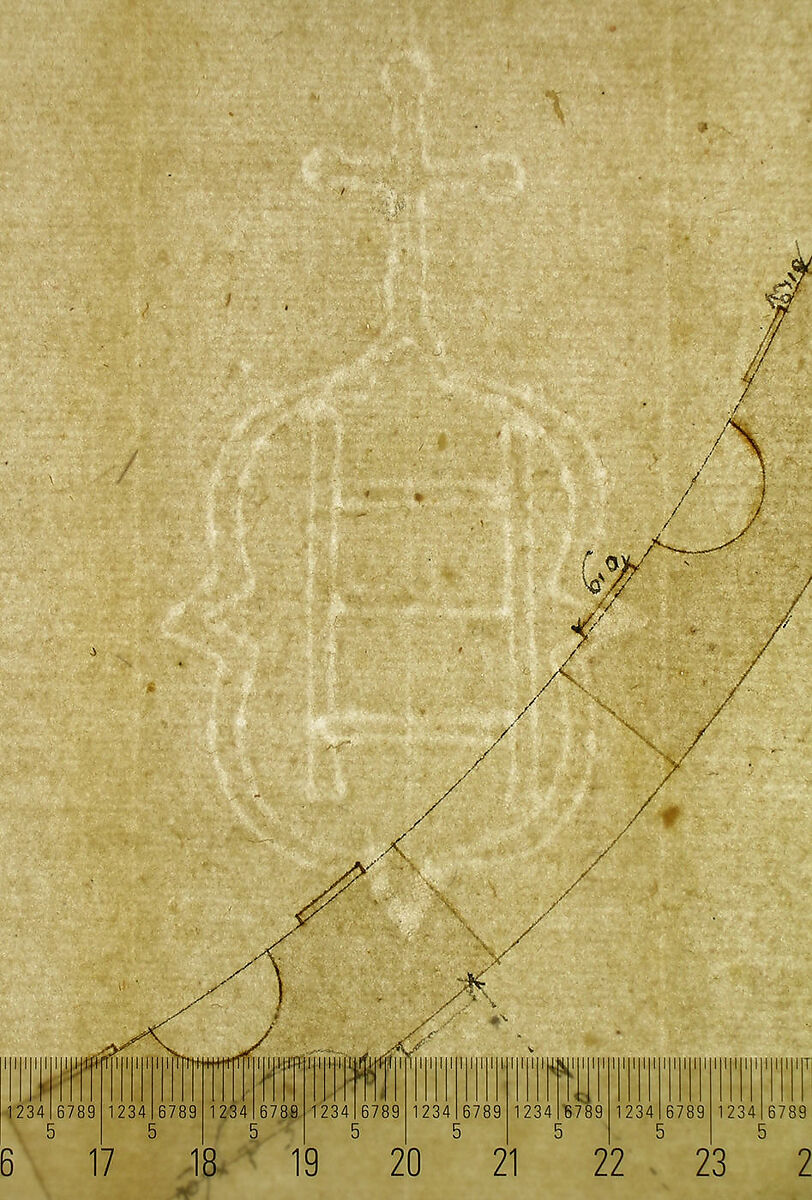 Cortile del Belvedere, Upper Courtyard, stair, plan (recto) blank (verso), Drawn by Anonymous, French, 16th century, Dark brown ink, black chalk, and incised lines