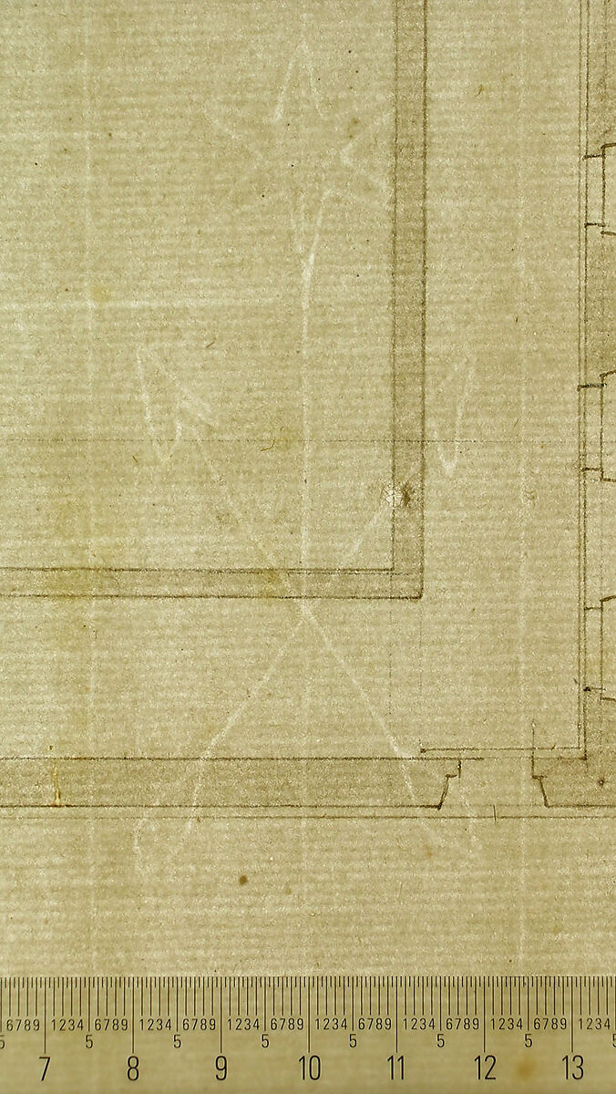 Unidentified building, plan (recto) blank (verso), Drawn by Anonymous, French, 16th century, Dark brown ink, black chalk, and incised lines