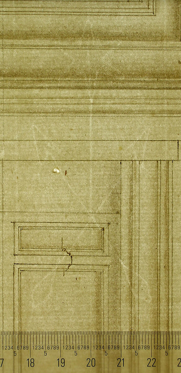 Unidentified, portal, elevation; portal, cornice, profile; fireplace, elevation (recto) blank (verso), Drawn by Anonymous, French, 16th century, Dark brown ink, black chalk, and incised lines