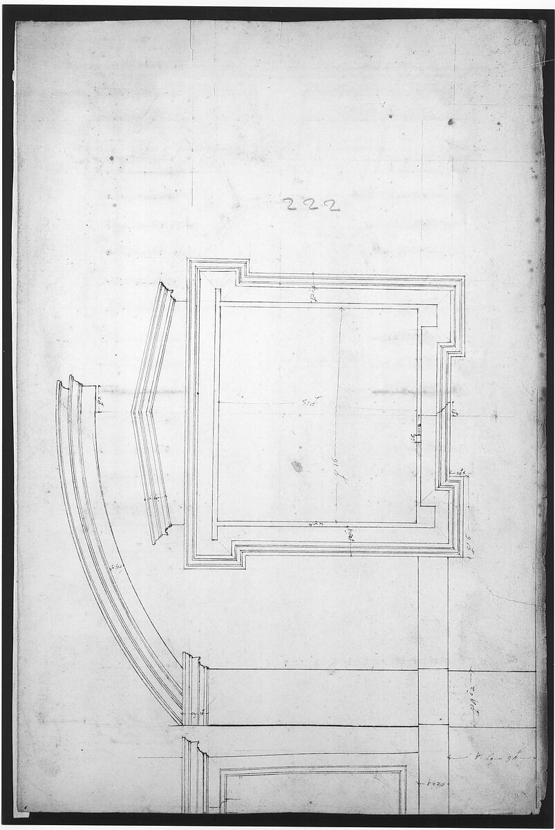 St. Peter's, apse, window, elevation (recto) Unidentified, portal, elevation (verso), Drawn by Anonymous, French, 16th century, Dark brown ink, black chalk, and incised lines