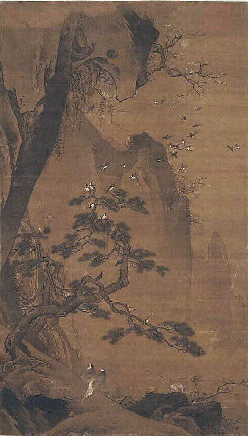 Landscape with Birds, Unidentified artist, Hanging scroll; ink and color on silk, China 