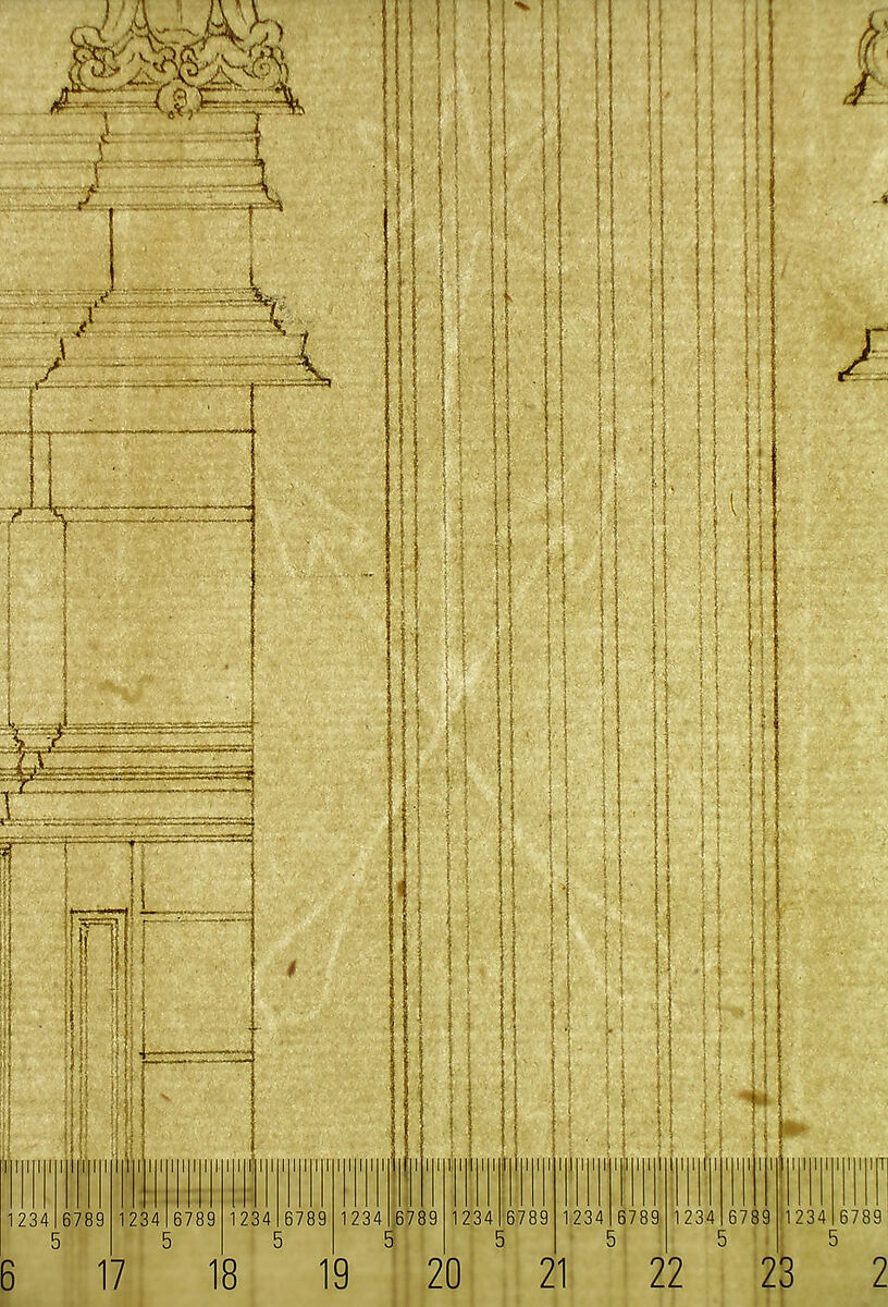 Saint Peter's, apse, exterior elevation (recto) blank (verso), Drawn by Anonymous, French, 16th century, Dark brown ink, black chalk, and incised lines