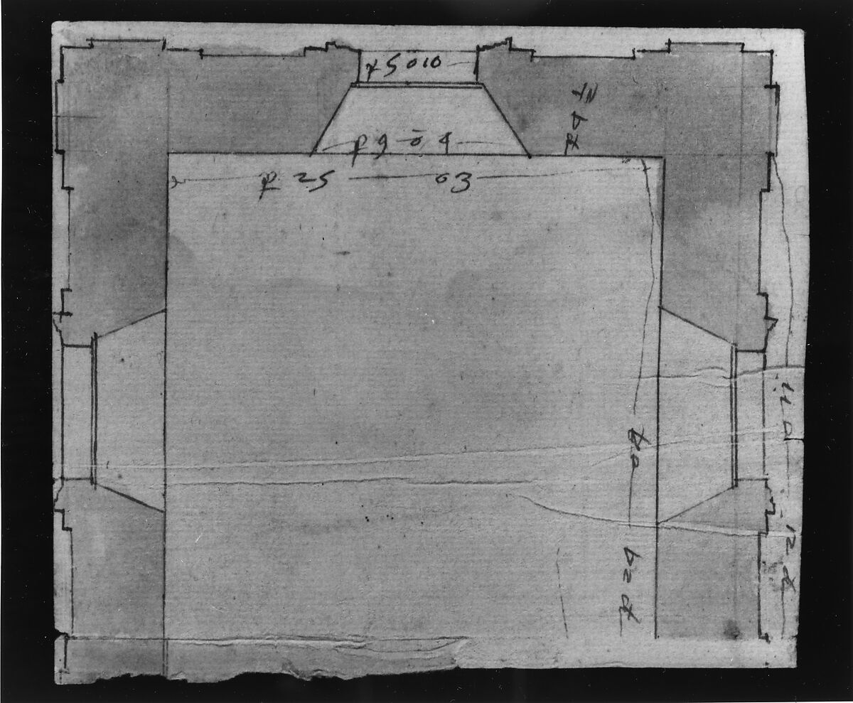 Unidentified, plan (recto) blank (verso), Drawn by Anonymous, French, 16th century, Dark brown ink, black chalk, and incised lines
