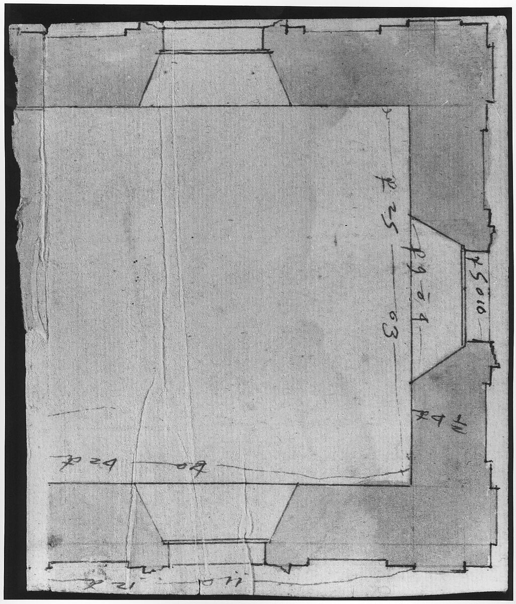 Unidentified, plan (recto) blank (verso), Drawn by Anonymous, French, 16th century, Dark brown ink, black chalk, and incised lines