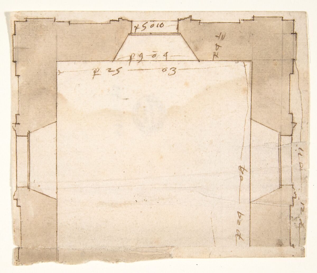 Unidentified, plan (recto) blank (verso), Drawn by Anonymous, French, 16th century, Dark brown ink, black chalk, and incised lines 