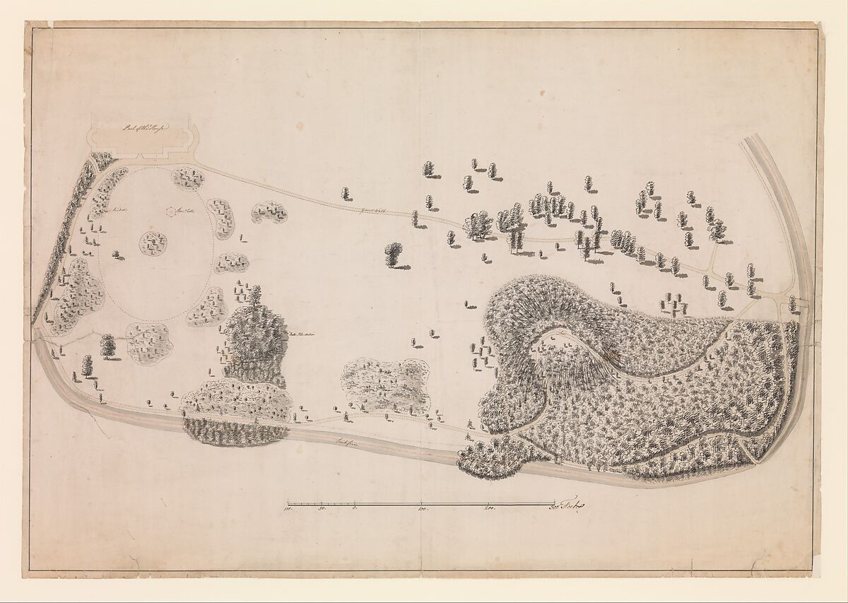 Luton Park, Bedfordshire, Plan for Planting South-East of the House, Lancelot "Capability" Brown (British, Kirkharle, Northumberland 1716–1783 London), Pen and ink, brush and wash 