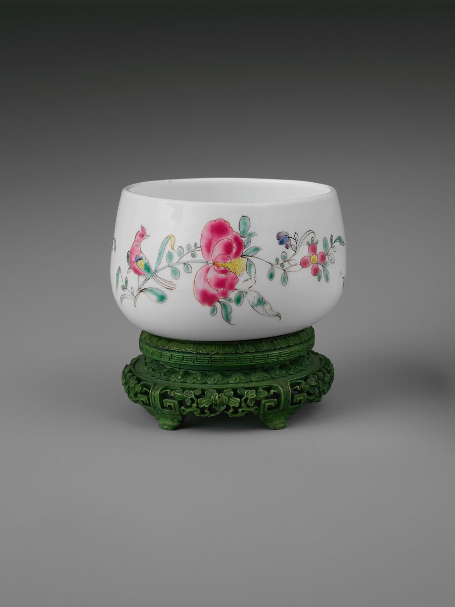 Finger Bowl, Opaque glass with enamel decoration, British 