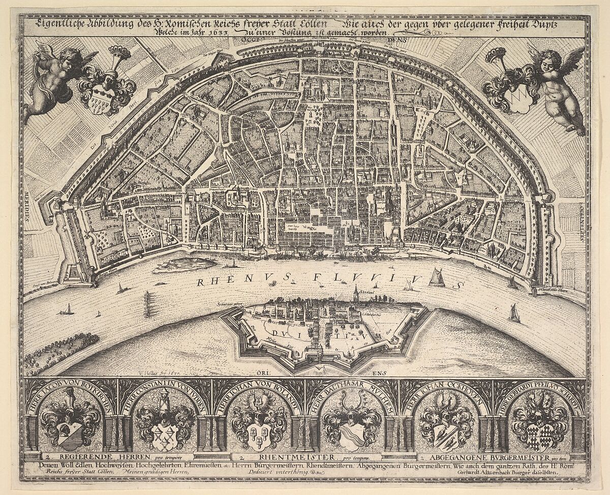 Cologne and Deutz, Wenceslaus Hollar (Bohemian, Prague 1607–1677 London), Etching, first state of two (New Hollstein) 