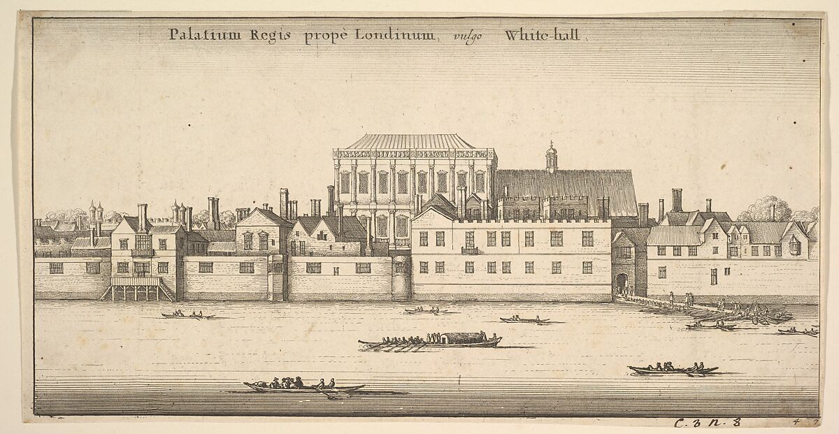 Palatium Regis prope Londinum, vulgo White-hall (Royal Palace of Whitehall, London), Wenceslaus Hollar (Bohemian, Prague 1607–1677 London), Etching; third state of three 