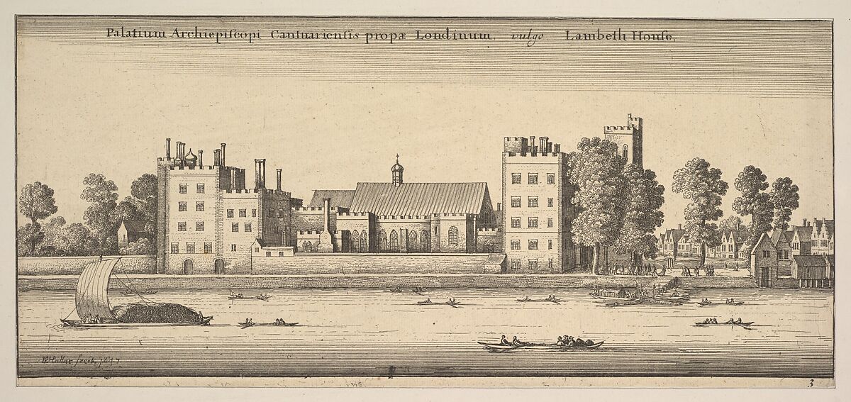 Palatium Archiepiscopi Cantuariensis propae Londinum vulgo Lambeth House (Lambeth House: Palace of the Archbishop of Canterbury, London), Wenceslaus Hollar (Bohemian, Prague 1607–1677 London), Etching; second state of three 