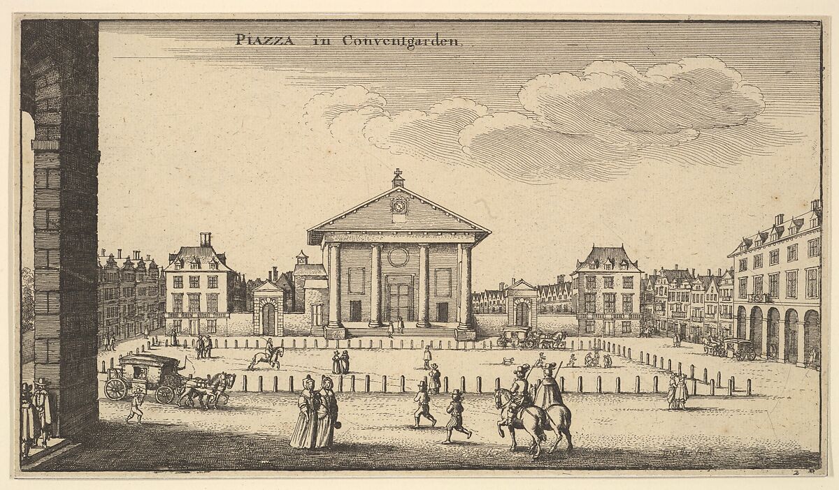 Piazza in Covent Garden, Wenceslaus Hollar (Bohemian, Prague 1607–1677 London), Etching; second state of two