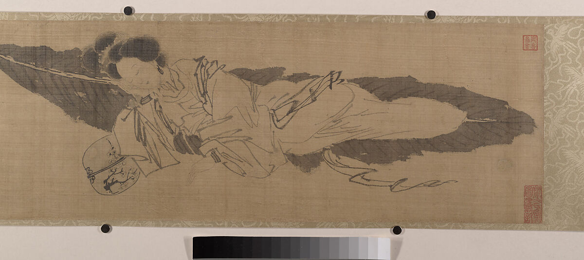 Beauty Sleeping on a Banana Leaf, Attributed to Tang Yin (Chinese, 1470–1524), Handscroll; ink on silk, China 