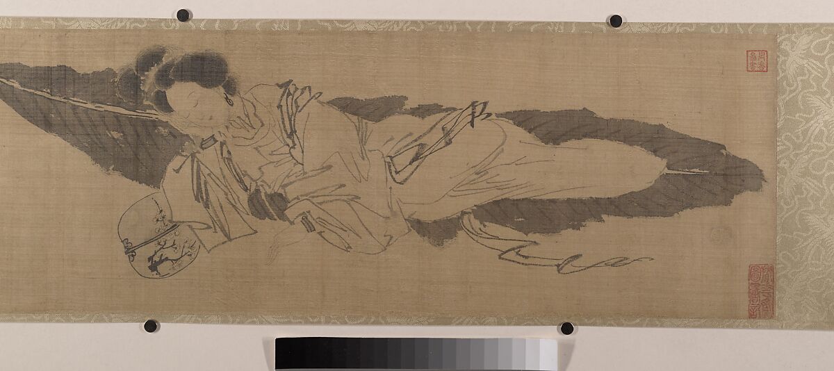 Beauty Sleeping on a Banana Leaf, Attributed to Tang Yin (Chinese, 1470–1524), Handscroll; ink on silk, China