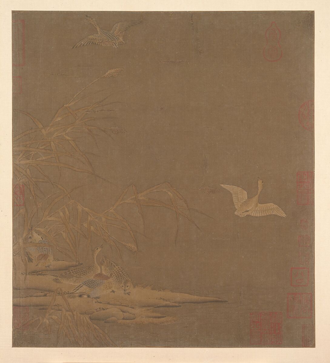 Wild Geese in Winter, Unidentified artist Chinese, 13th century, Album leaf; ink and color on silk, China 