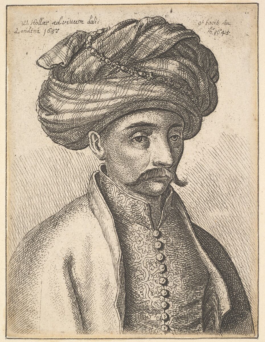 Head and shoulders of a Turkish man, with a moustache and a large turban, Wenceslaus Hollar (Bohemian, Prague 1607–1677 London), Etching; third state of three 