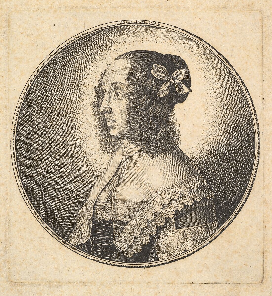 Woman with dark hair and a bow in profile to the left, Wenceslaus Hollar (Bohemian, Prague 1607–1677 London), Etching; only state 