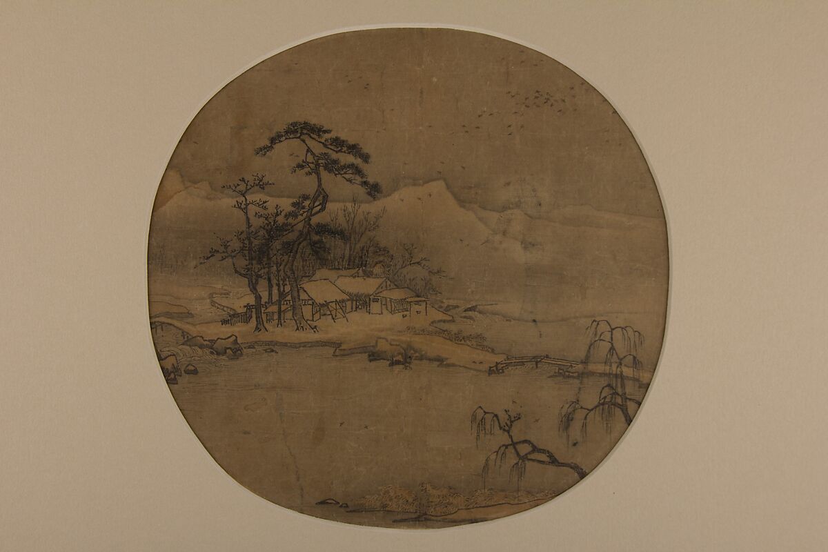 Winter Landscape, Unidentified artist, Fan mounted as an album leaf; ink and color on silk, China 