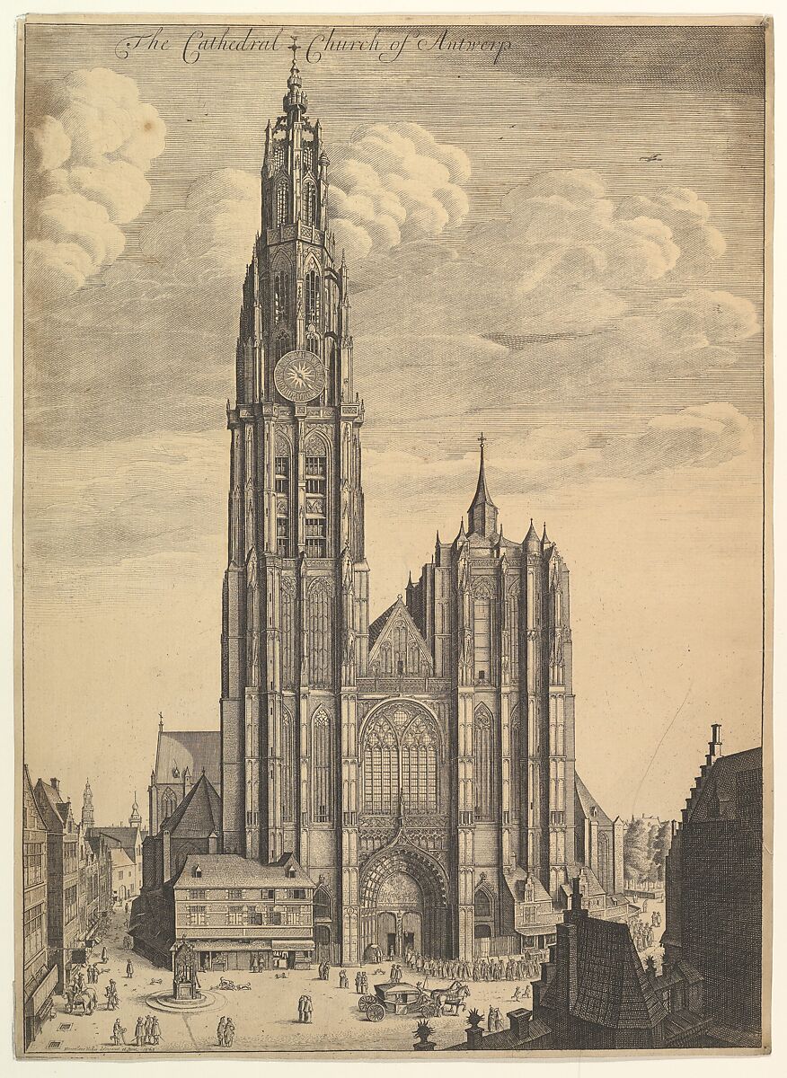 Antwerp Cathedral (Prospectvs Tvrris Ecclesiæ Cathedralis), Wenceslaus Hollar (Bohemian, Prague 1607–1677 London), Etching; fourth state of four (NH) 