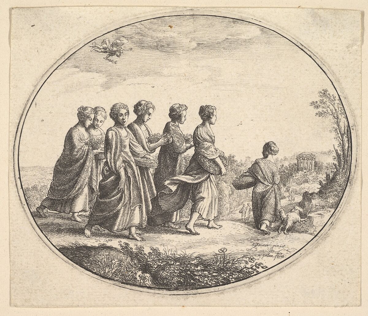 The daughters of Aglaura (Mercury and Herse), Wenceslaus Hollar (Bohemian, Prague 1607–1677 London), Etching, only state 