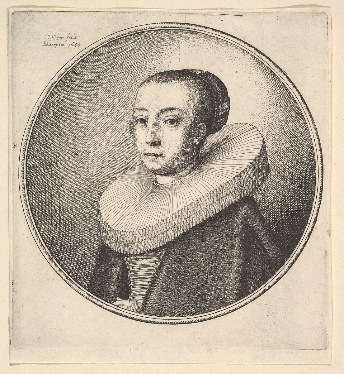 Woman with circular lace ruff, Wenceslaus Hollar (Bohemian, Prague 1607–1677 London), Etching; only state 