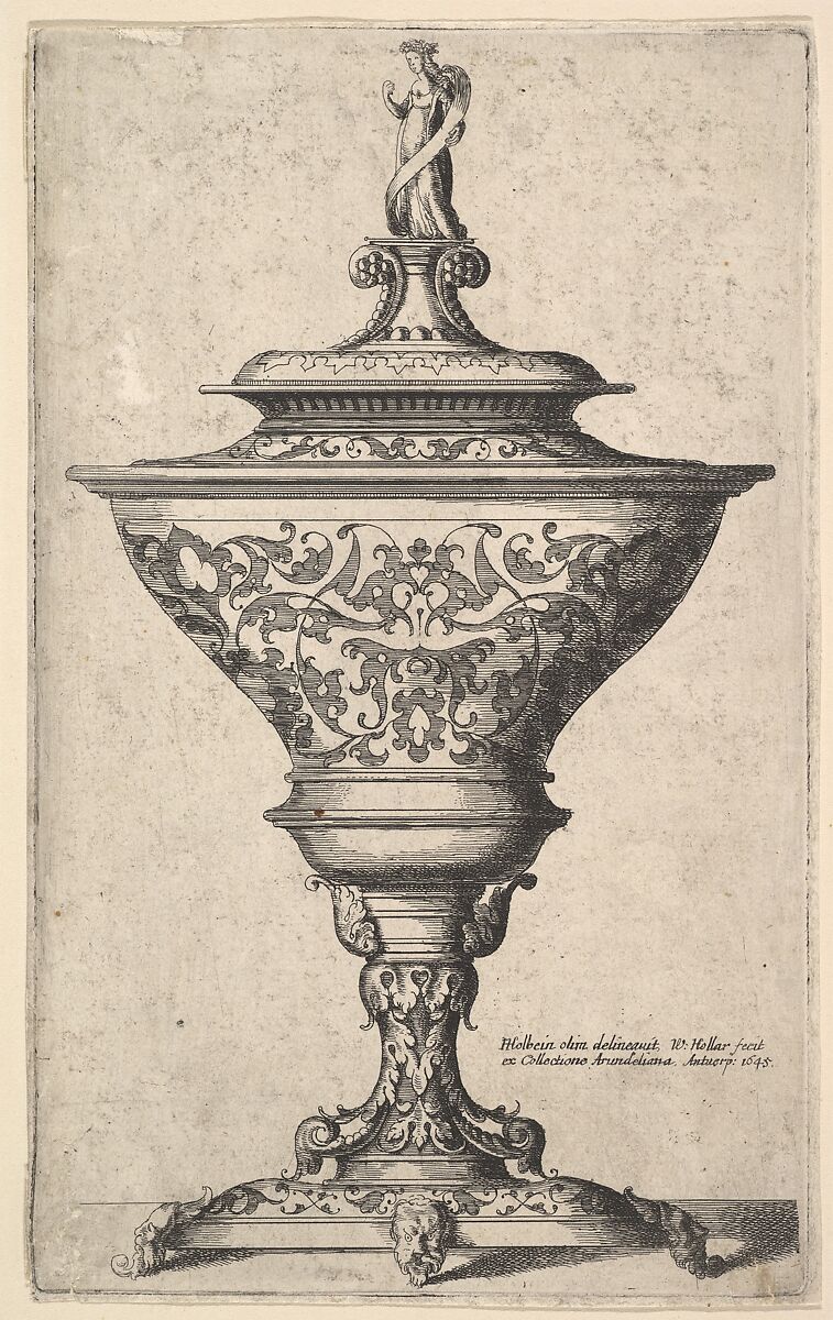 Ornate goblet on feet of masks, Wenceslaus Hollar (Bohemian, Prague 1607–1677 London), Etching, only state 