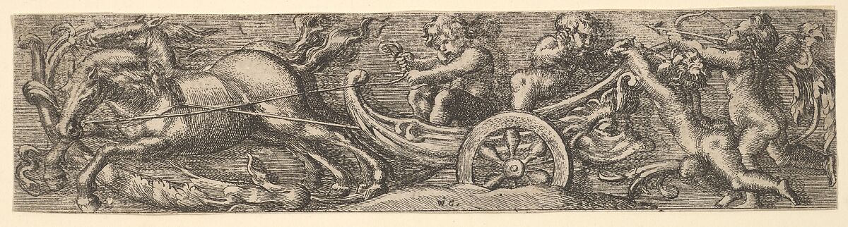 A scallop shell chariot, William Carter (British, active 1649–54), Etching 
