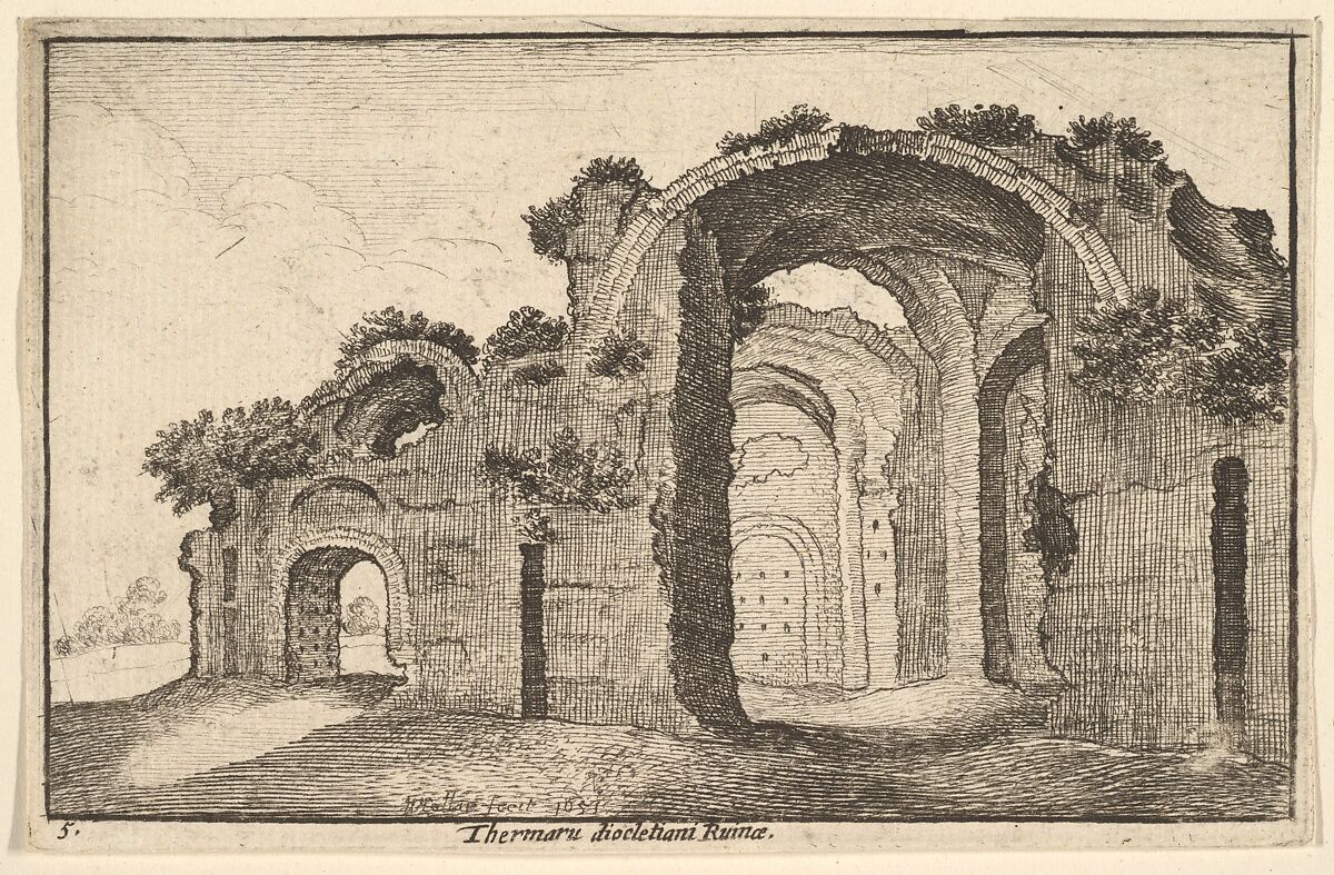 Thermaru diocletiani Ruinae (Baths of Diocletian), from "Roman Ruins", Wenceslaus Hollar (Bohemian, Prague 1607–1677 London), Etching; second state of two 