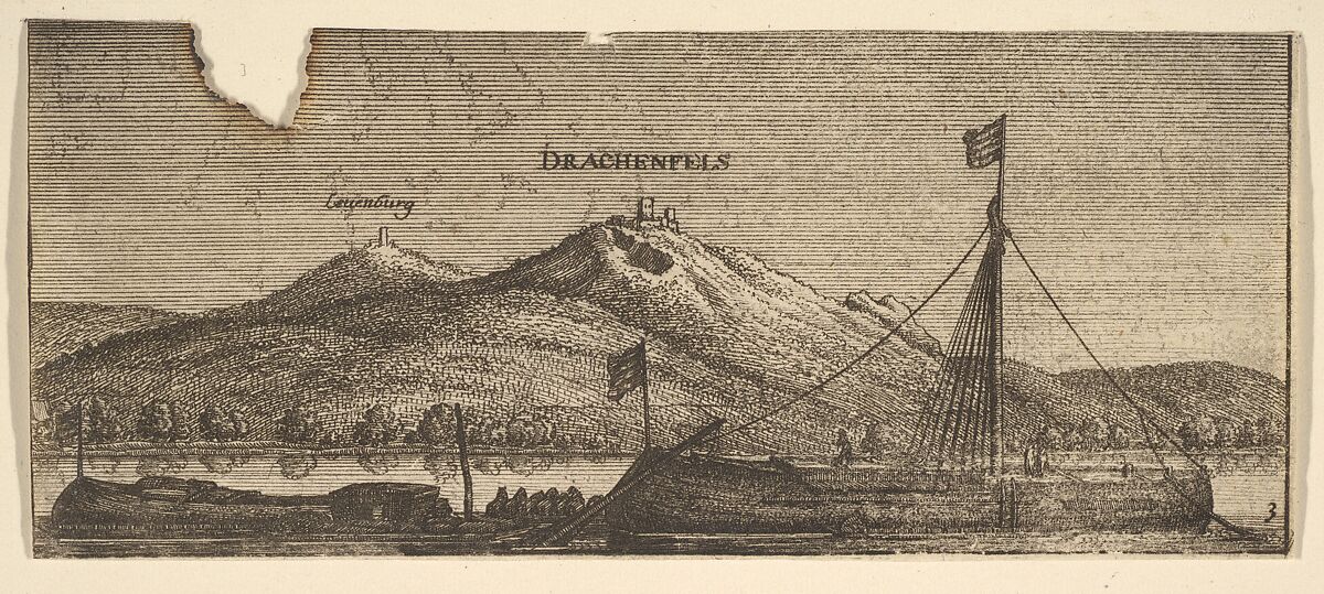 Drachenfels and Lowenburg, from "German Views", Wenceslaus Hollar (Bohemian, Prague 1607–1677 London), Etching, second state of two 