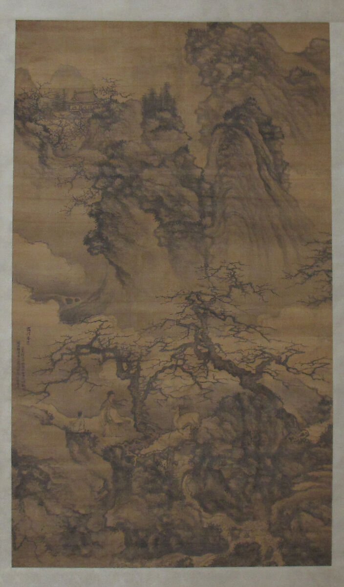 Spring Landscape with Plum Blossoms, Scholar and Deer, Xie Shichen (Chinese, 1487–ca. 1567), Hanging scroll; ink and color on silk, China 