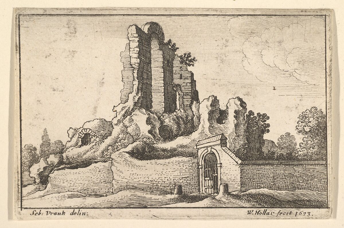 Ruins and a barred gate on the Esquiline Hill in Rome, from "Roman Ruins", Wenceslaus Hollar (Bohemian, Prague 1607–1677 London), Etching; first state of three 
