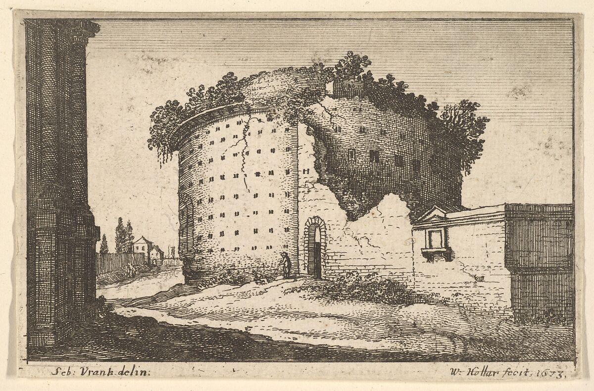 Ruins of a round building, from "Roman Ruins", Wenceslaus Hollar (Bohemian, Prague 1607–1677 London), Etching; first state of three 