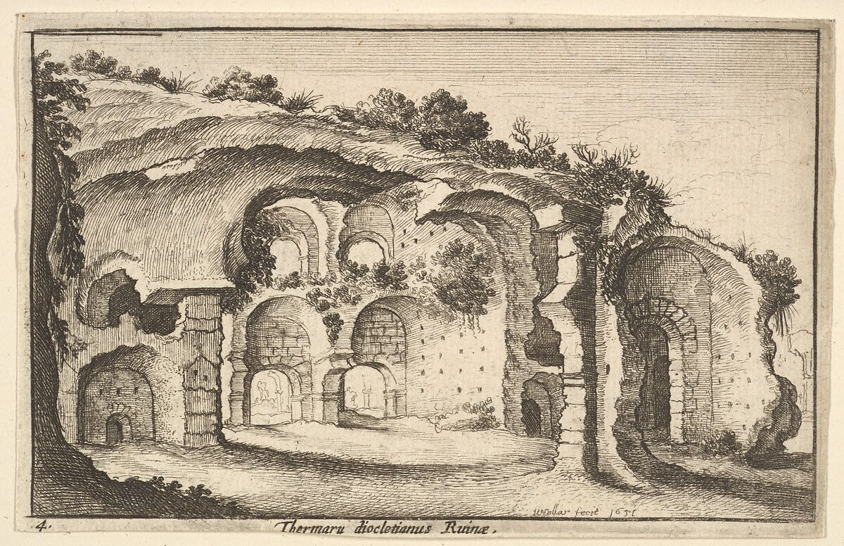 Thermaru diocletiani Ruinae (Baths of Diocletian), from "Roman Ruins", Wenceslaus Hollar (Bohemian, Prague 1607–1677 London), Etching; second state of two 