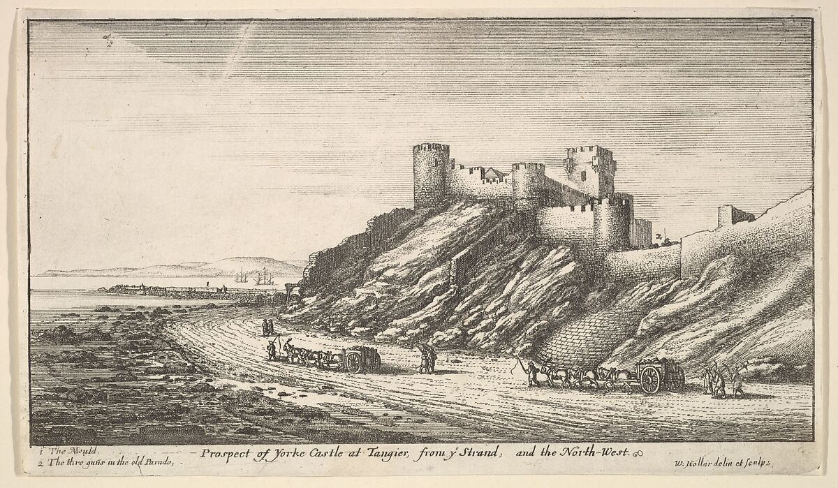 Prospect of Yorke Castle at Tangier, from ye Strand, and the North-West, from "Views of Tangier", Wenceslaus Hollar (Bohemian, Prague 1607–1677 London), Etching; first state of two 