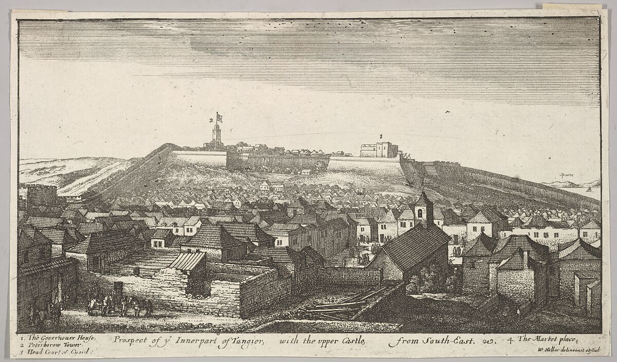Prospect of the inner part of Tangier, with the upper Castle, from South-East, from "Views of Tangier", Wenceslaus Hollar (Bohemian, Prague 1607–1677 London), Etching; second state of two 