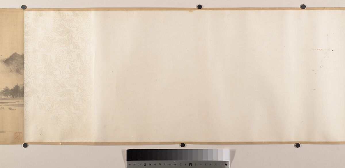 Landscape in the Style of Mi Fu, Attributed to Dong Qichang (Chinese, 1555–1636), Handscroll; ink on satin, China