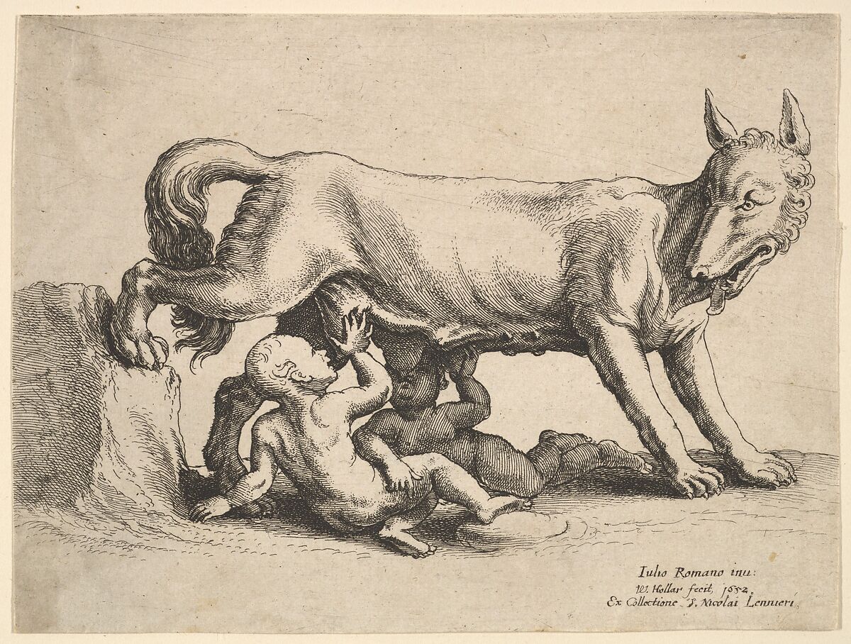 Romulus and Remus, Wenceslaus Hollar (Bohemian, Prague 1607–1677 London), Etching; only state 