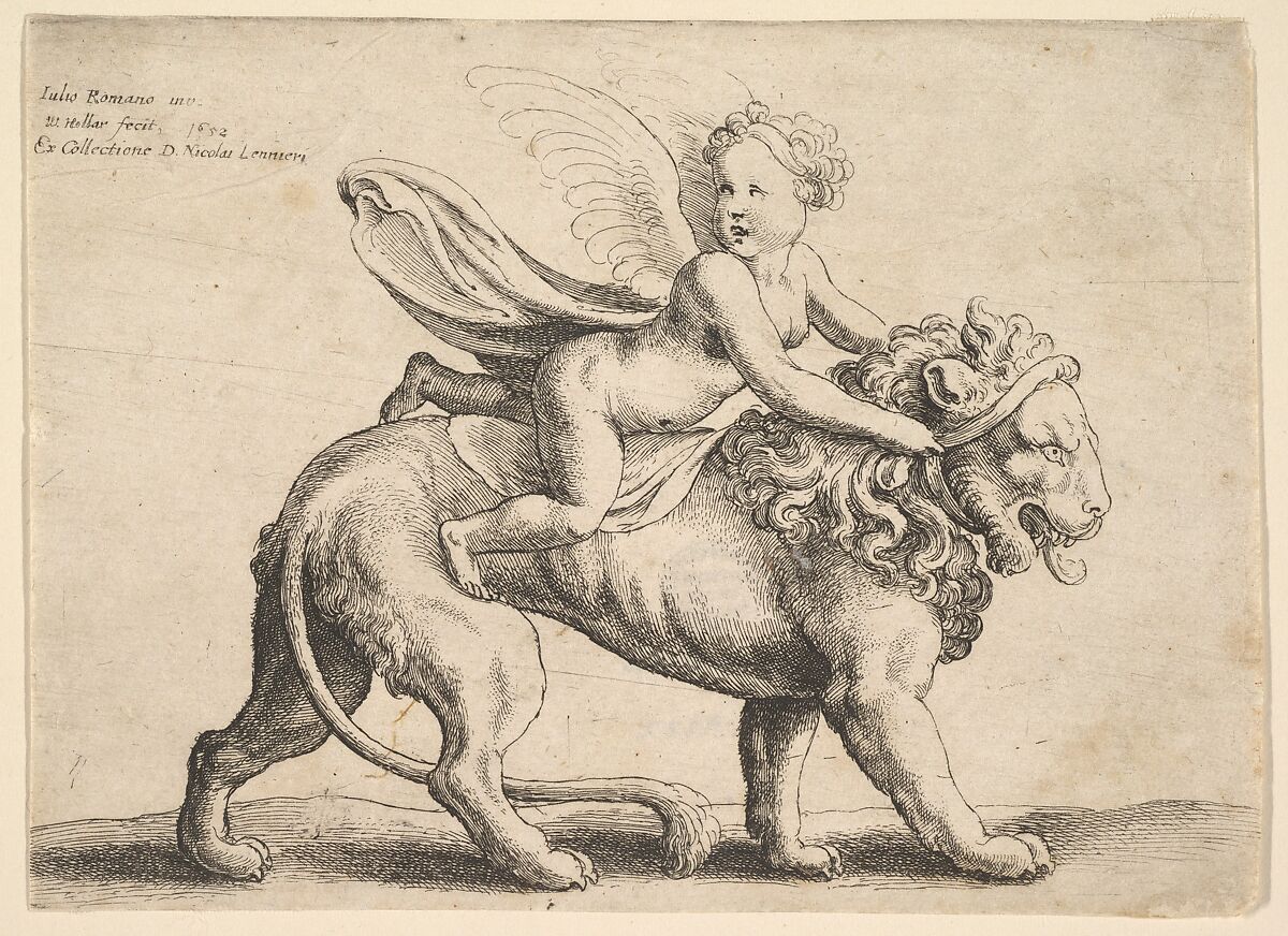 Cupid on a lion, Wenceslaus Hollar (Bohemian, Prague 1607–1677 London), Etching; only state 