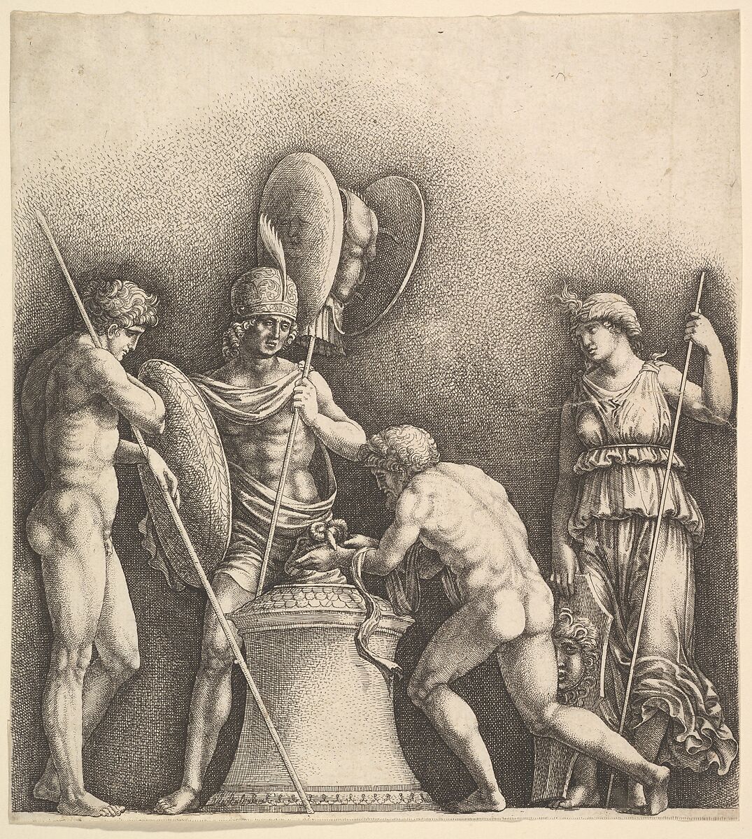 Four classical figures (pagan sacrifice), Wenceslaus Hollar (Bohemian, Prague 1607–1677 London), Etching, only state 