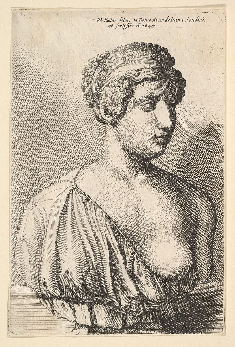 Antique bust of a woman, Wenceslaus Hollar (Bohemian, Prague 1607–1677 London), Etching; first state of two 