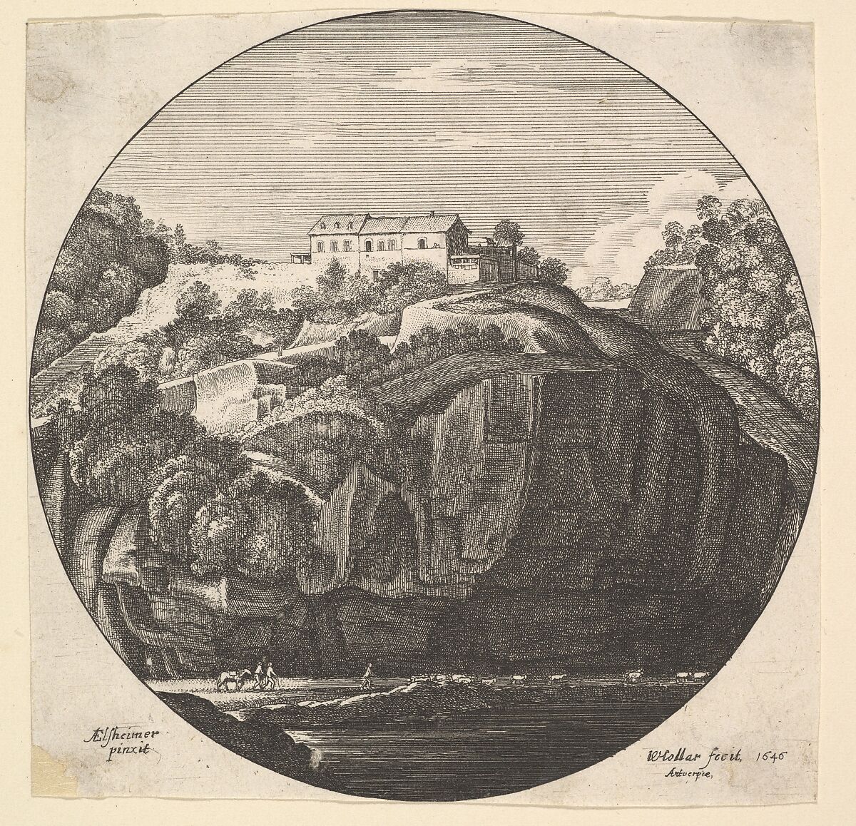 Landscape with a house on cliffs, Wenceslaus Hollar (Bohemian, Prague 1607–1677 London), Etching, only state 