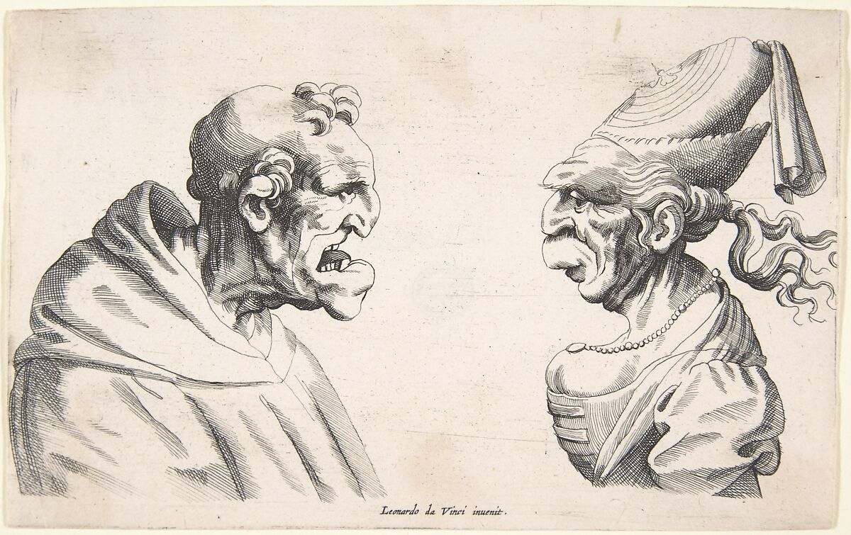 Two Grotesque Heads, Anonymous, Netherlandish, 17th century  Netherlandish, Etching; only state