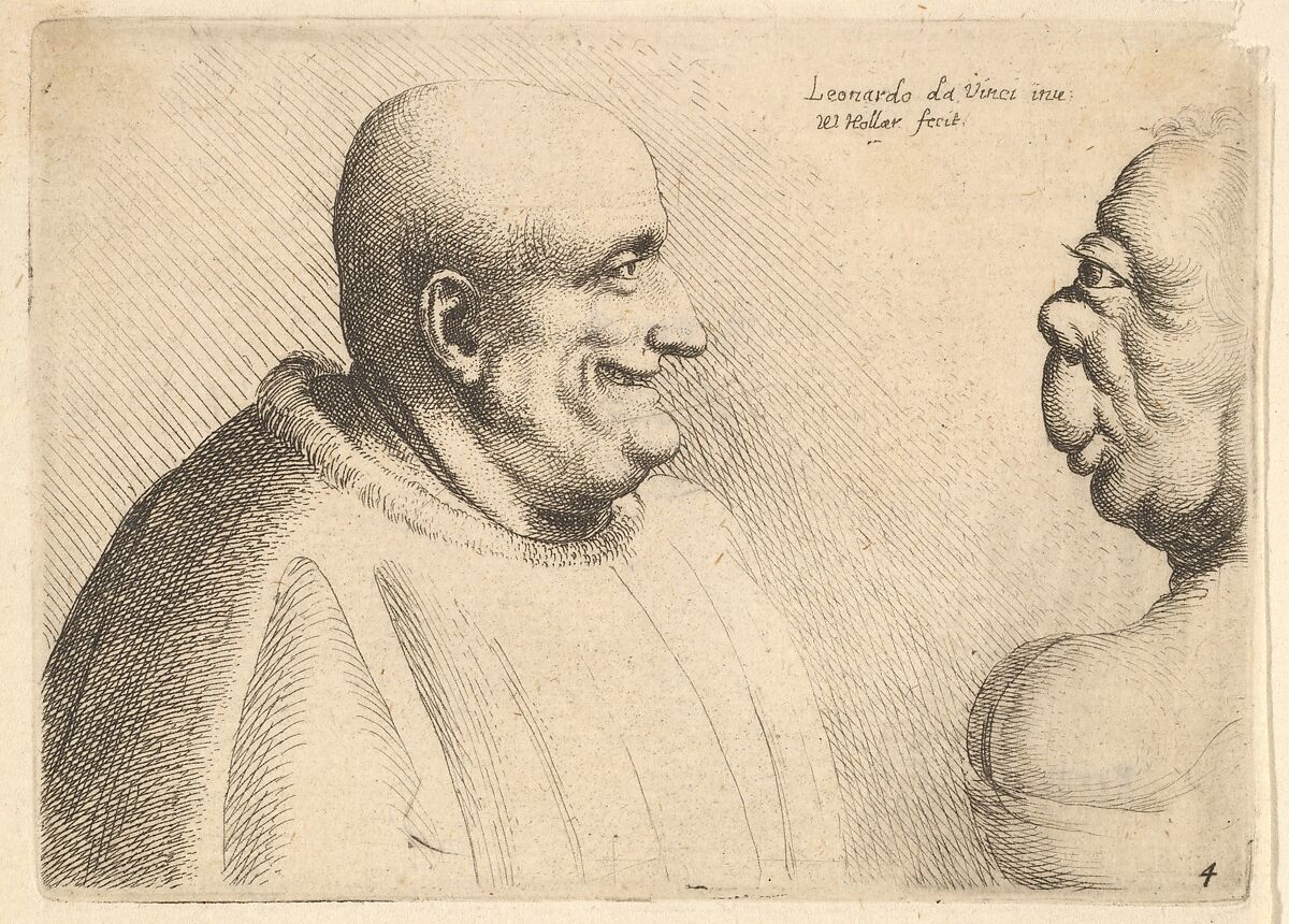 A large man with a bald head facing a grotesque female, Wenceslaus Hollar (Bohemian, Prague 1607–1677 London), Etching; second state of two 