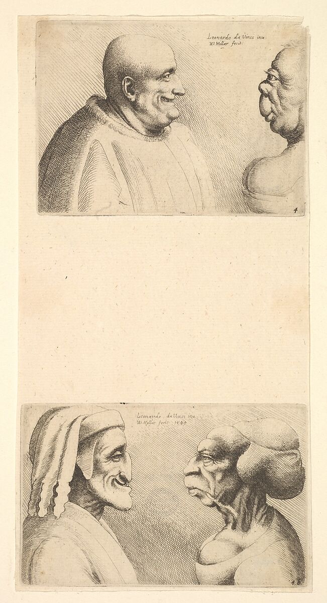 Two deformed heads (the figure on the left is possibly a caricature of Dante), Wenceslaus Hollar (Bohemian, Prague 1607–1677 London), Etching; second state of two