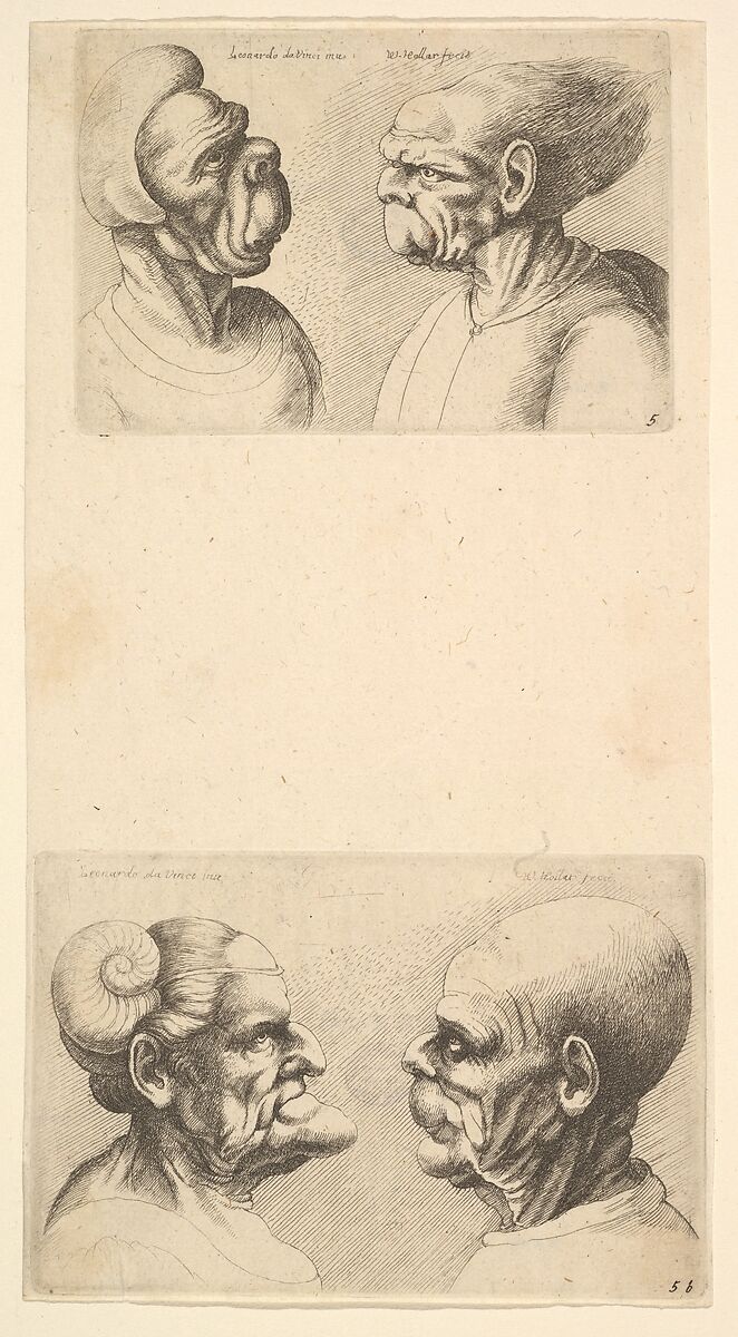 Two deformed heads facing each other, Wenceslaus Hollar (Bohemian, Prague 1607–1677 London), Etching; second state of two