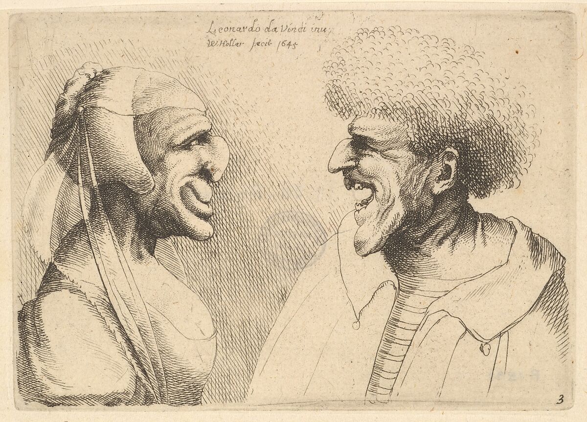 A deformed couple facing each other, Wenceslaus Hollar (Bohemian, Prague 1607–1677 London), Etching; second state of two 