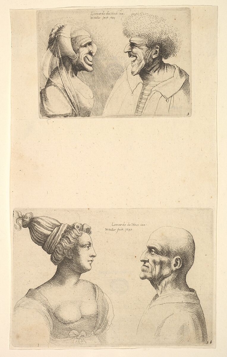 A female with hair tied back and a bald male facing each other, Wenceslaus Hollar (Bohemian, Prague 1607–1677 London), Etching; third state of three (NH)
