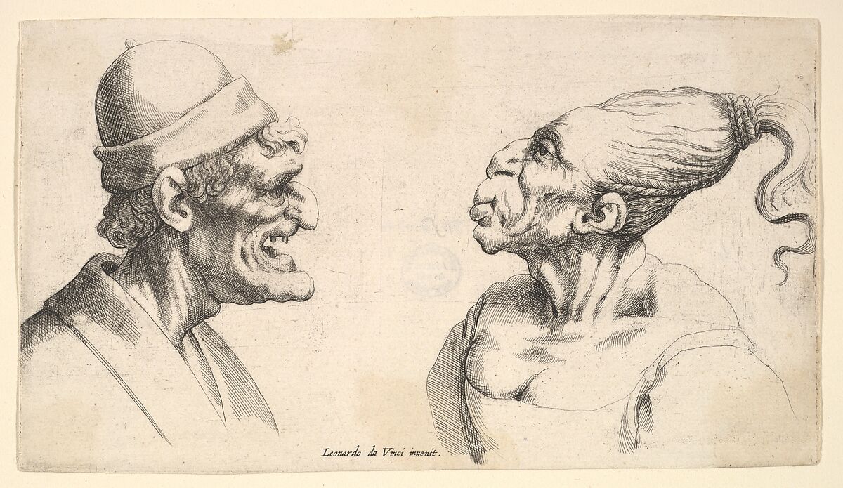 Two deformed heads, Formerly attributed to Wenceslaus Hollar (Bohemian, Prague 1607–1677 London), Engraving, only state 