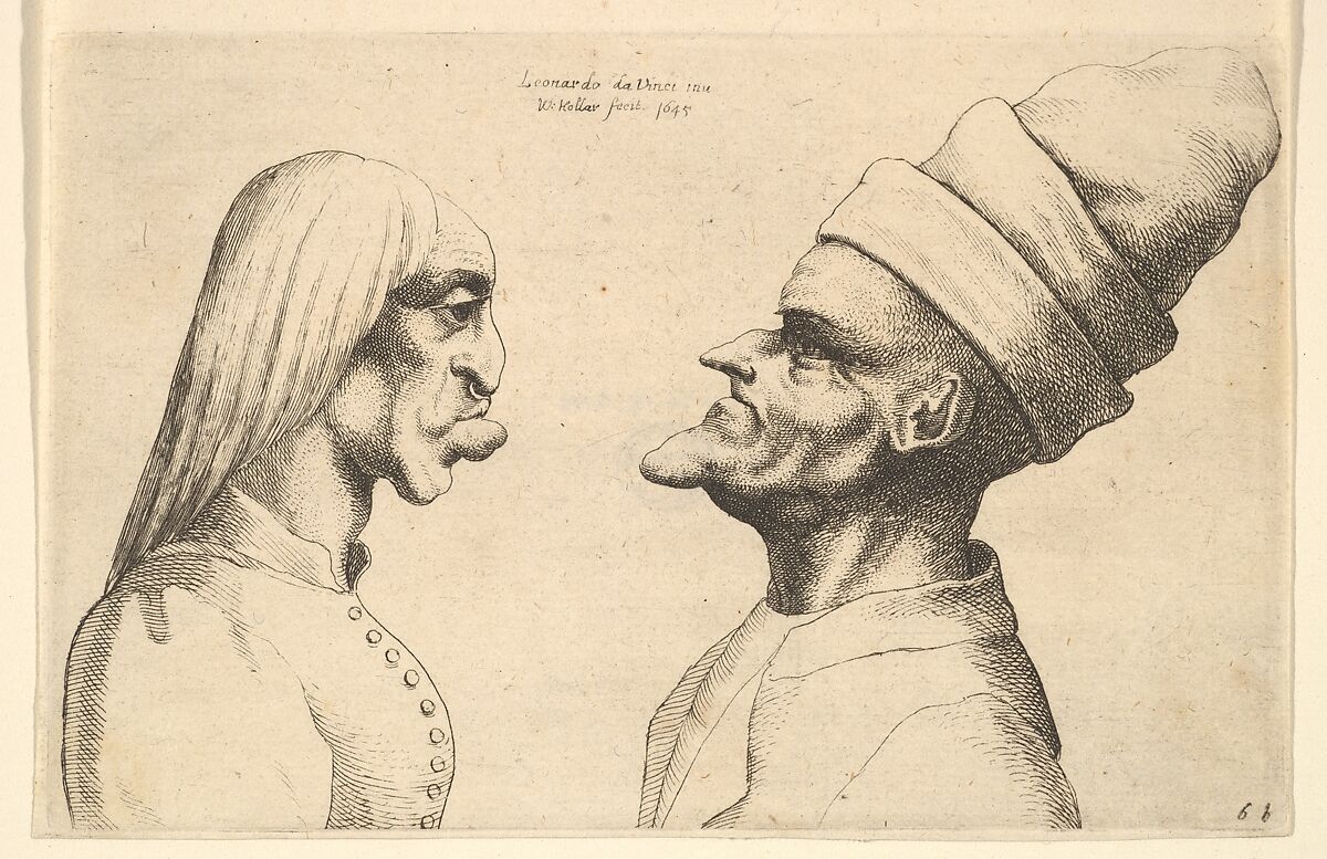 Two deformed heads facing each other, Wenceslaus Hollar (Bohemian, Prague 1607–1677 London), Etching; third state of three 