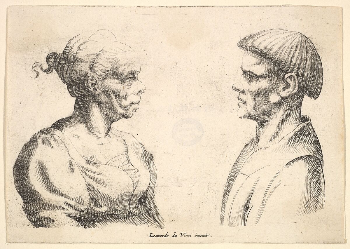 Two heads, Formerly attributed to Wenceslaus Hollar (Bohemian, Prague 1607–1677 London), Engraving, only state 