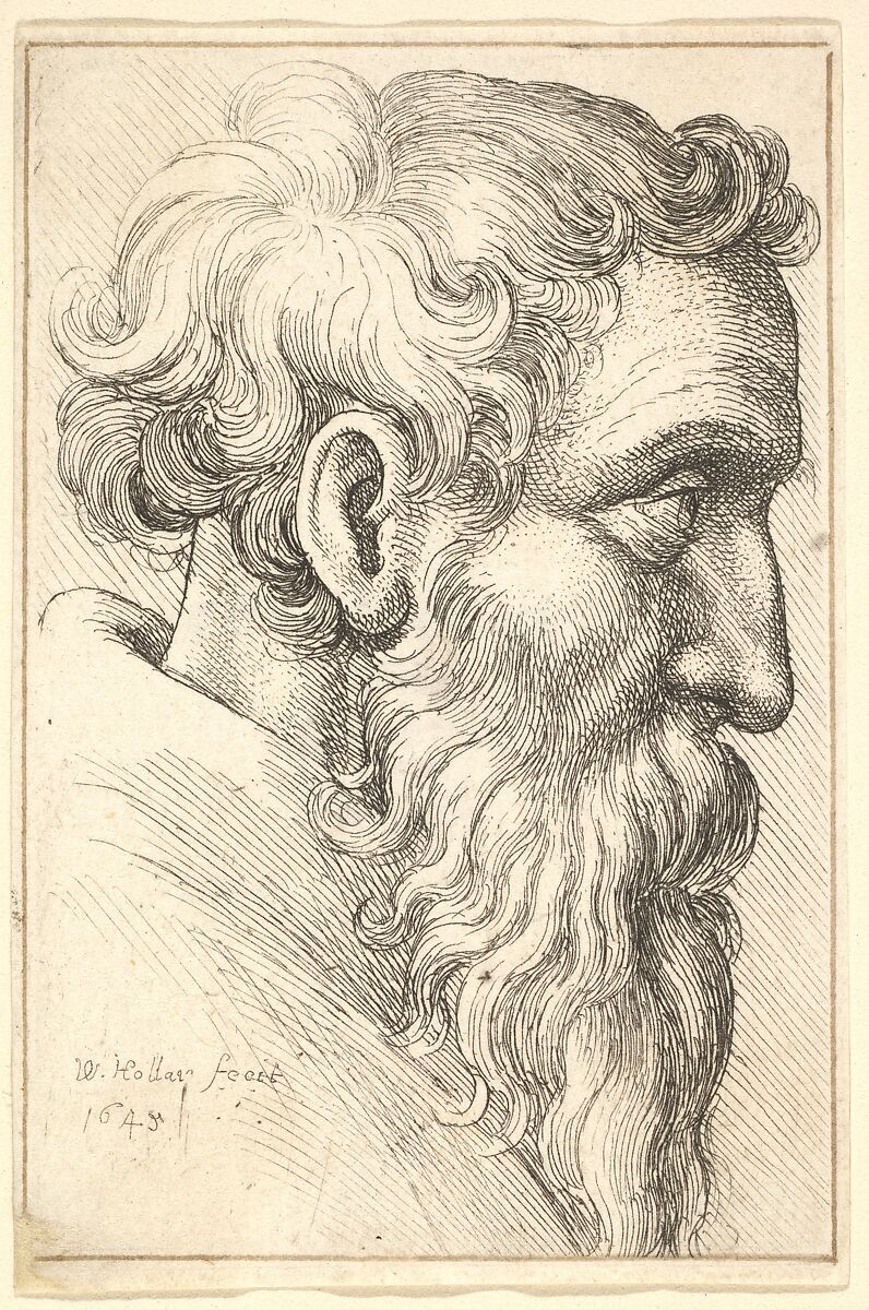Bearded old man in profile to right, Wenceslaus Hollar (Bohemian, Prague 1607–1677 London), Etching; only state 